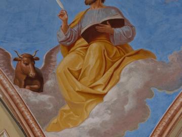 Matija Bradaška: Evangelist Luka, detajl poslikave stropa prezbiterija cerkve v Lučinah