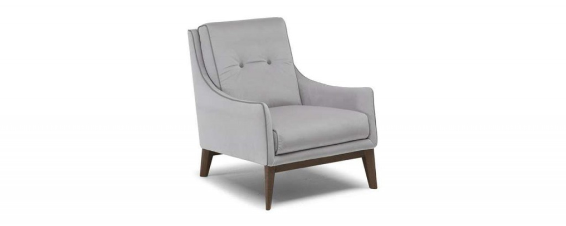 Fotelj AMICIZIA - Natuzzi Editions v sivi tkanini z lesenim podnožjem