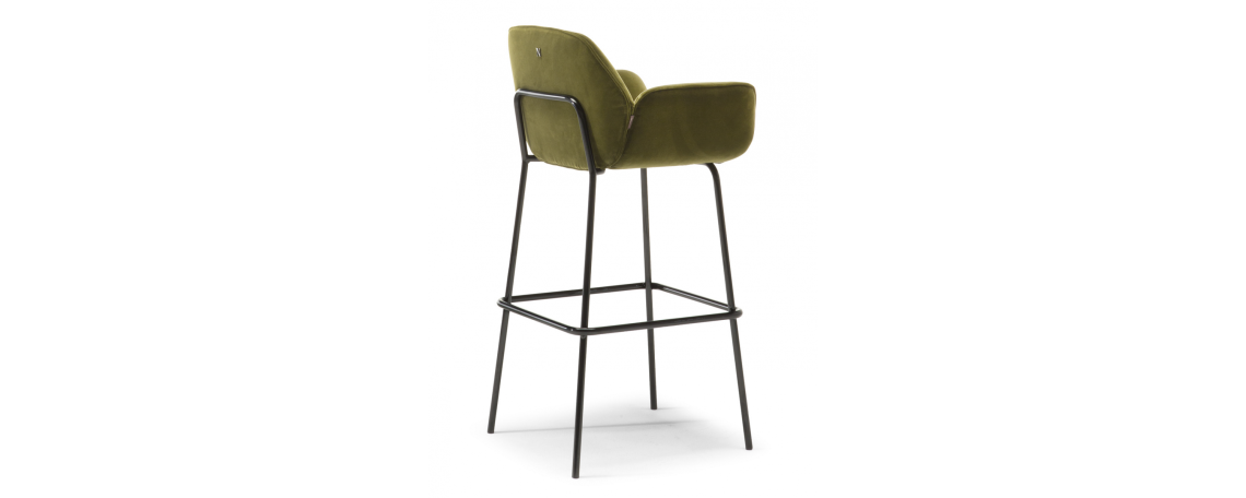 Barski stol SHIELD - Natuzzi s sediščem v zeleni tkanini