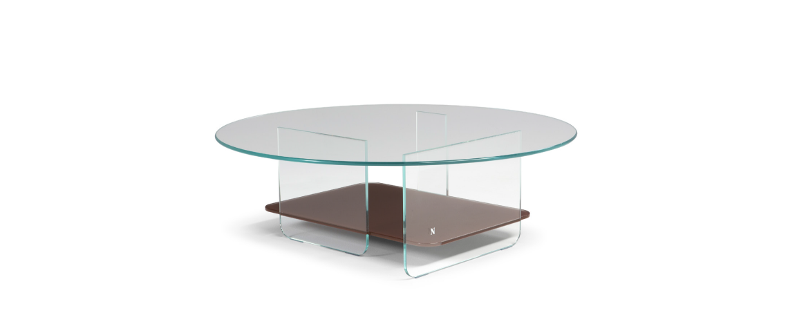 Klubska mizica CAVA - Natuzzi okrogle oblike iz stekla
