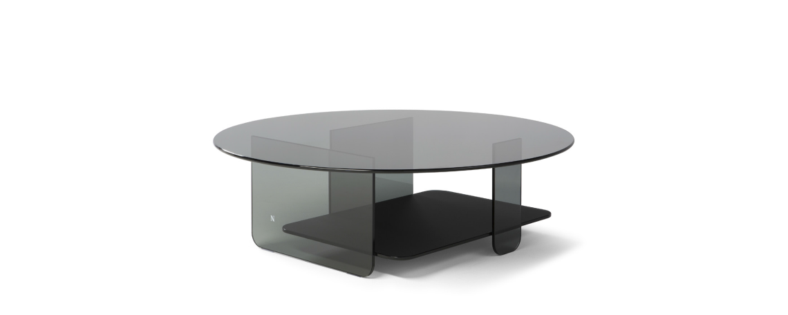 Klubska mizica CAVA - Natuzzi okrogle oblike v črnem steklu