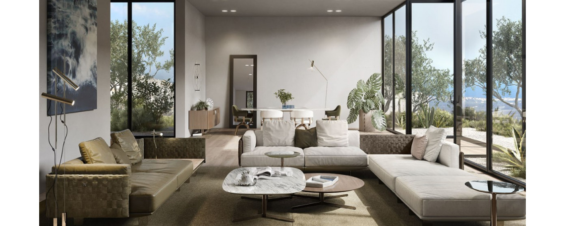 Modularna sedežna garnitura CAMPUS by Mauro Lipparini - Natuzzi v zelenem usnju in sivi tkanini