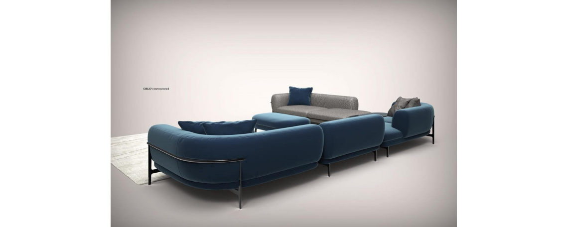 Modularna sedežna garnitura OBLO by Maurizio Manzoni - Natuzzi z udobnim sediščem v modri in sivi tkanini