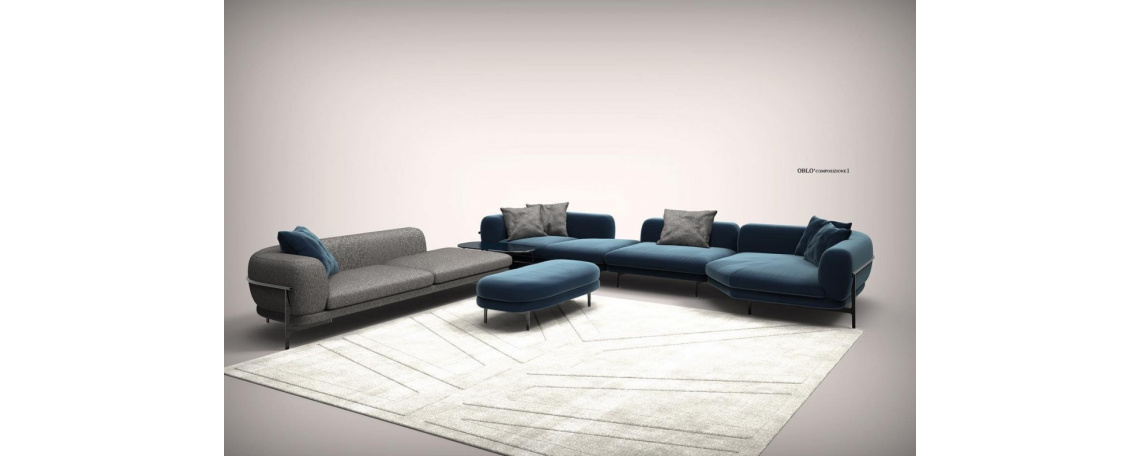 Modularna sedežna garnitura OBLO by Maurizio Manzoni - Natuzzi z udobnim sediščem v modri in sivi tkanini