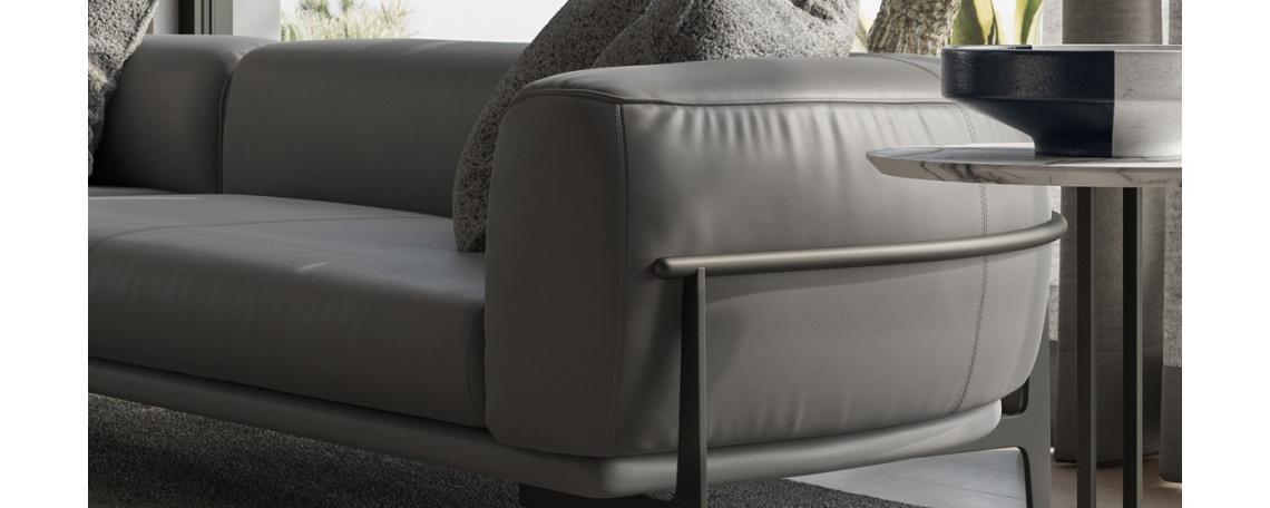 Modularna sedežna garnitura OBLO by Maurizio Manzoni - Natuzzi z udobnim sediščem v sivem usnju