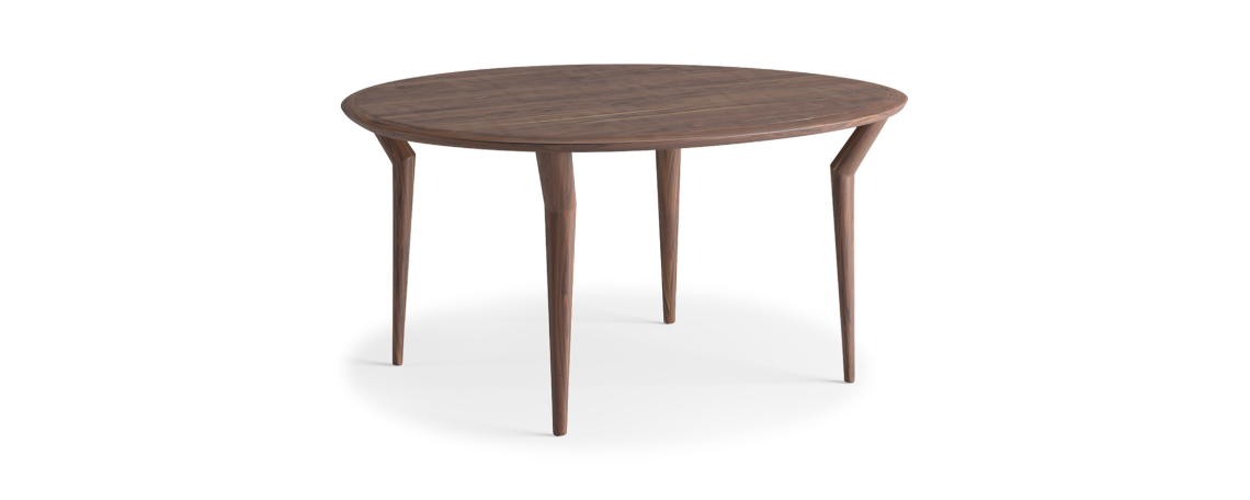 Okrogla miza GUTTA - Natuzzi z lesenim topom in z lesenim podnožjem