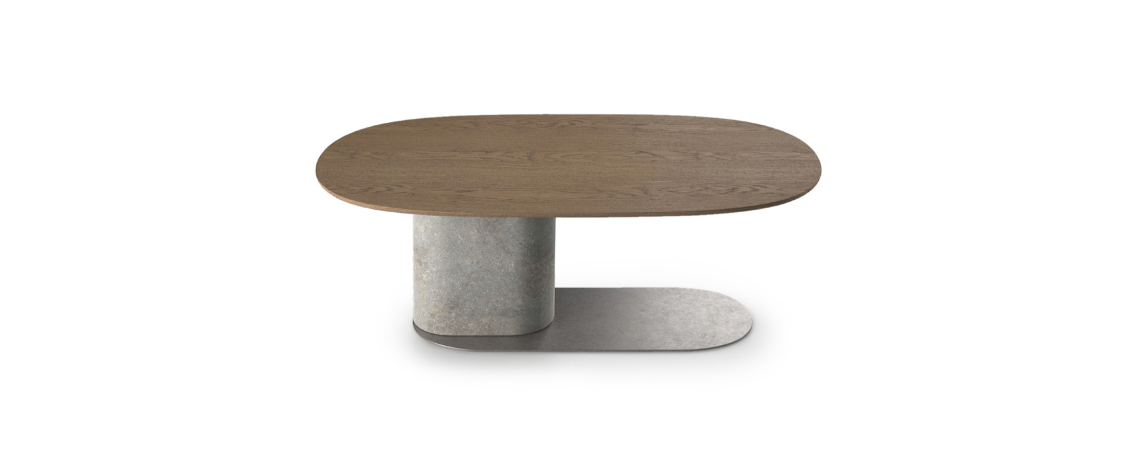 Ovalna miza OMBRA - Natuzzi z lesenim topom