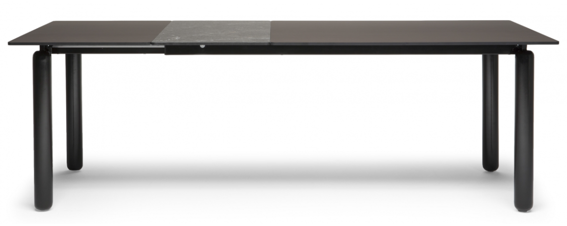Raztegljiva miza VIRGOLA - Natuzzi s temno keramično ploščo in črnim kovinskim podnožjem