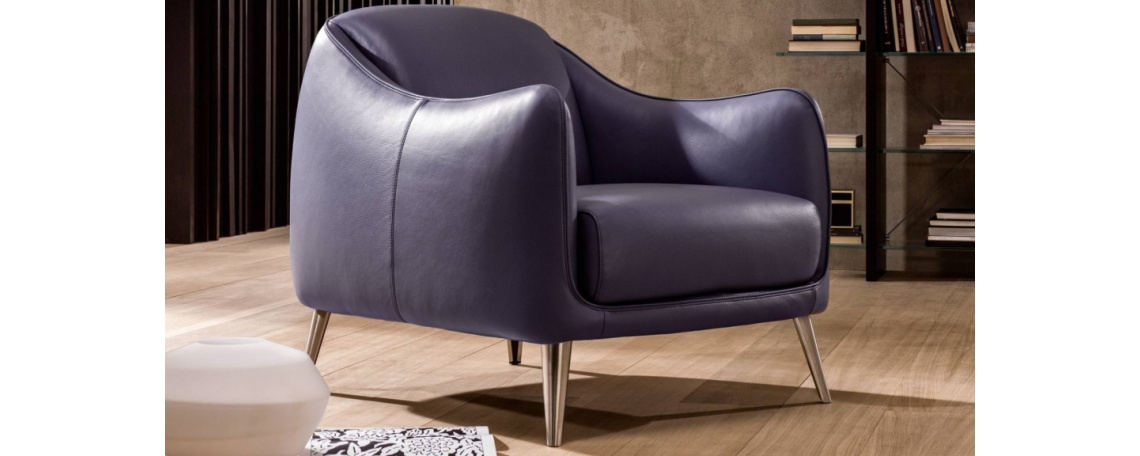 Fotelj PLATEA v temno modrem usnju - Natuzzi.