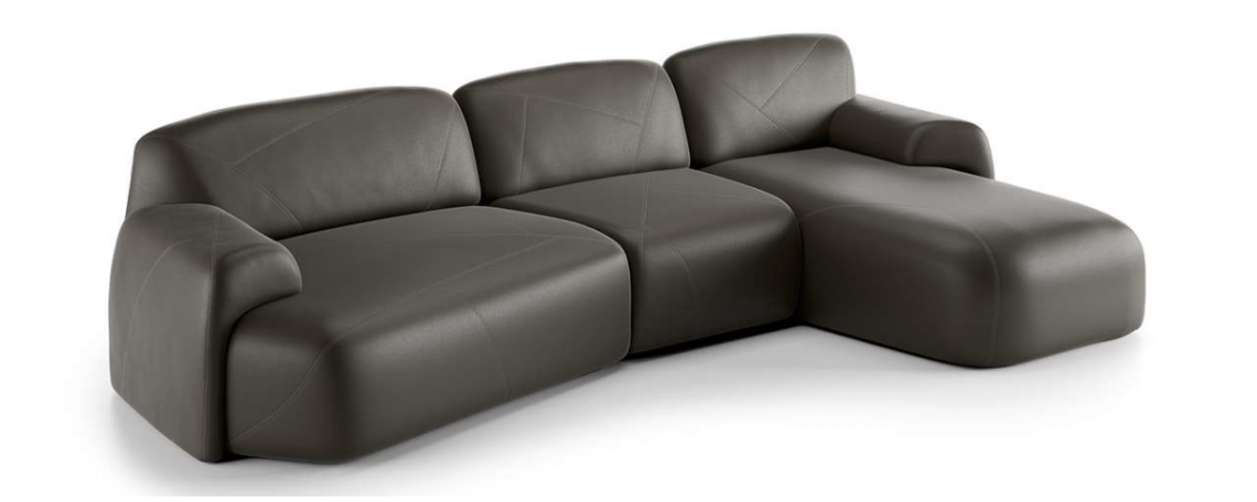Kotna sedežna garnitura BUDDIE z ležalnim delom by  Mauro Lipparini - Natuzzi v rjavem usnju
