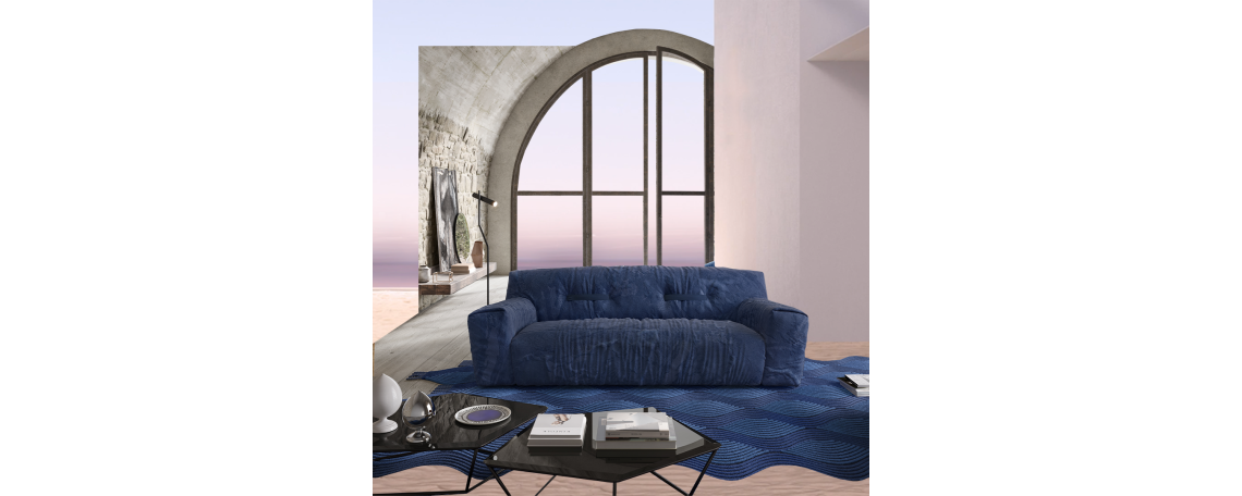 Mehka zofa ARGO by Paola Navone - Natuzzi v modri 3D tkanini Byborre