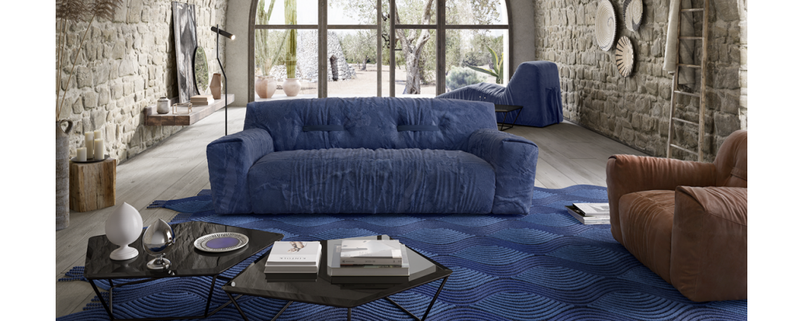 Mehka zofa ARGO by Paola Navone - Natuzzi v modri in rjavi 3D tkanini Byborre