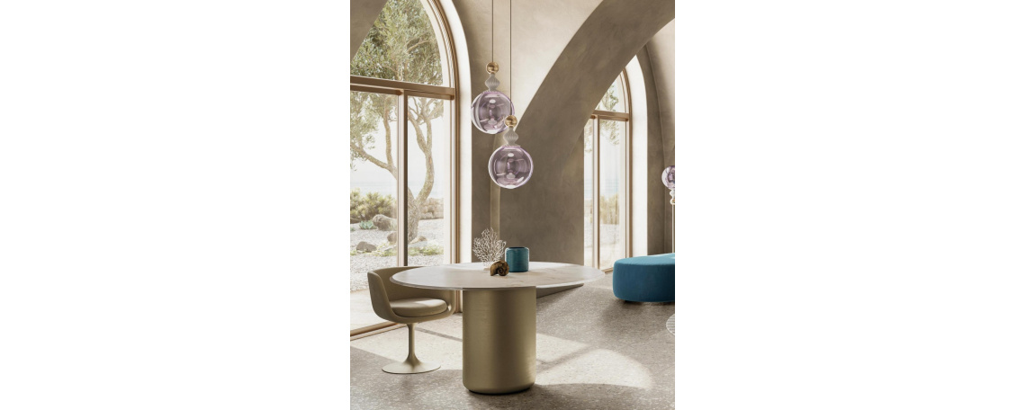 Miza VOYAGE by Nika Zupanc - Natuzzi z mizno ploščo v Terrazzo Stone kamnu