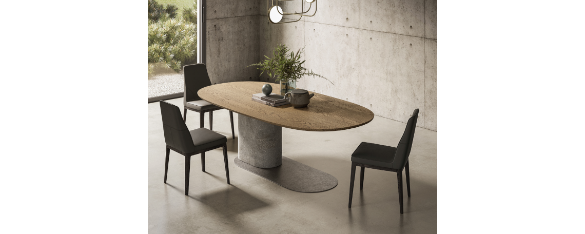 Ovalna miza OMBRA - Natuzzi z lesenim topom