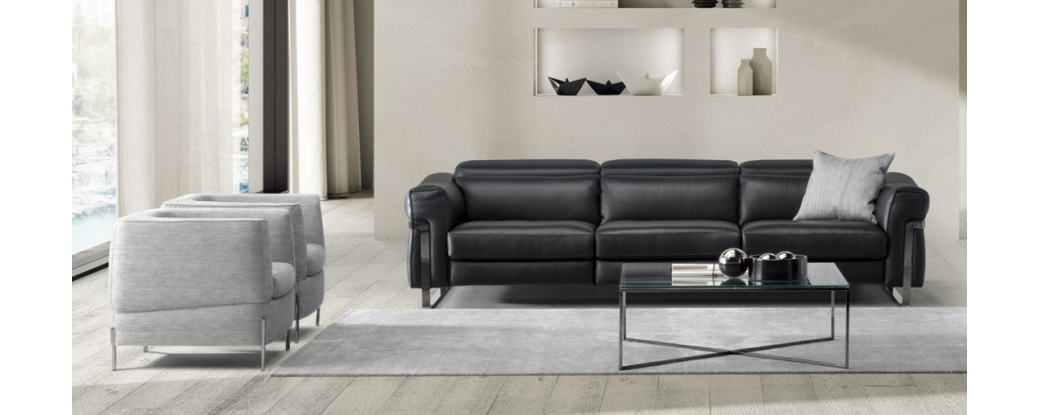 Sedežna garnitura FIDELIO - Natuzzi v črnem usnju in sivi tkanini