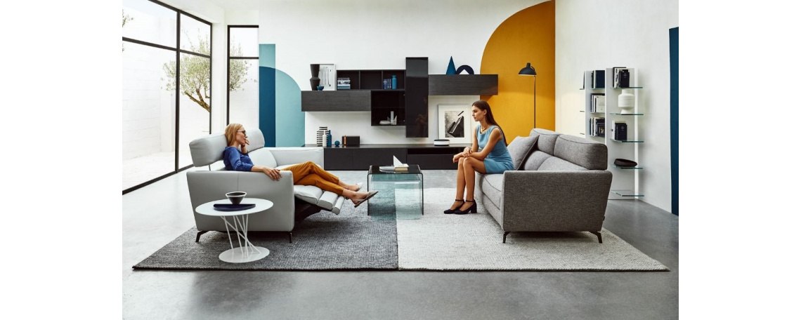 Sedežna garnitura STAN by Enrique Marti - Natuzzi v belem usnju in sivi tkanini