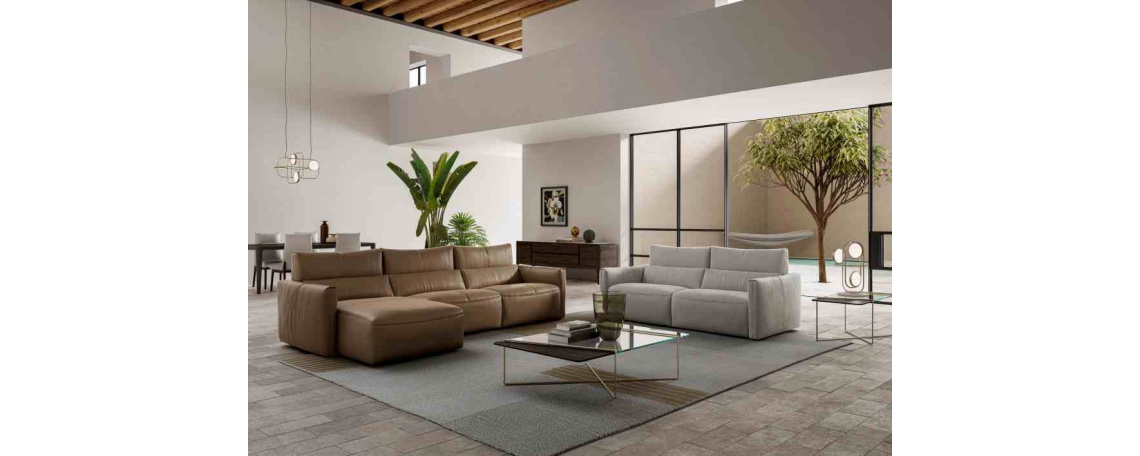 Sedežna garnitura GALAXY v sestavi kotna postavitev z ležanim kotnim delom in dvosedom