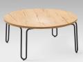 Okrogla klubska mizica Stulle - Okrogla klubska mizica na črnem kovinskem podnožju, zgornja okrogla plošča v imitaciji lesa. 
