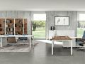 Pisarniško pohištvo X8 by Quadrifoglio - Maros  - Pisarniško pohištvo X8 by Quadrifoglio - Maros lesena pisarniška miza z belim podnožjem in sivi stoli