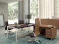 Pisarniško pohištvo X9 by Quadrifoglio - Maros  - Pisarniško pohištvo X9 by Quadrifoglio - Maros lesena pisarniška miza s kovinskimi nogami in leseni vrtljivi stoli z usnjenim sediščem