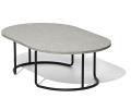 Ovalna klubska miza Trust - Ovalna plošča v imitaciji kamna, podnožje mizice kovinsko v črni barvi 