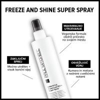 Paul Mitchell Freeze and Shine Super Spray – veganski zaključni sprej za močno utrditev in sijaj z osvežujočim vonjem kumare in melone.