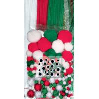 Komplet cofkov in kosmatih žic, rdeča, zelena, bela, 300 kosov