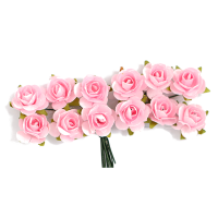 Rožice iz papirja na žici, 15 mm, rožnate, 12 kosov