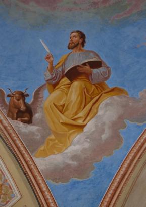 Matija Bradaška: Evangelist Luka, detajl poslikave stropa prezbiterija cerkve v Lučinah