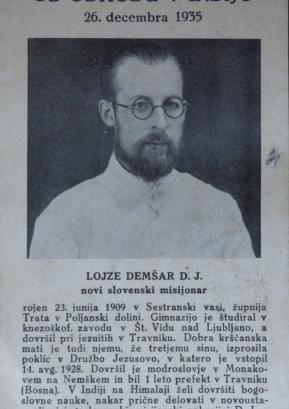 Spominska podobica s fotografijo Lojzeta Demšarja ob odhodu v misijone