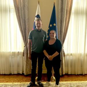 Tomaž in Helena Stržinar na sprejemu pri predsednici države FOTO: OSEBNI ARHIV