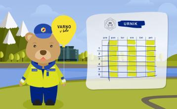 Šolski urnik s policijsko maskoto, policistom Leonom, ki bo otroke vsako jutro še dodatno opomnil na varno udeležbo v prometu