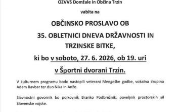Slika za dogodek Občinska proslava ob 35. obletnici DNEVA DRŽAVNOSTI in TRZINSKE BITKE