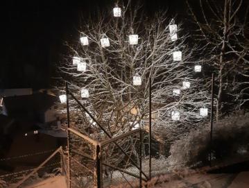Z lampijoni okrašeno drevo na Sovodnju FOTO: ARHIV OBČINE