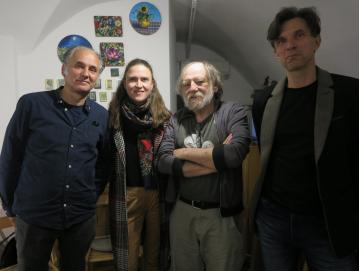 Na pogovornem večeru so o Heronovi spirali spregovorili: (z leve) Janez Ramoveš, moderatorka Anuša Plesničar, Zdravko Duša in Gregor Pompe. FOTO: IGOR KAVČIČ
