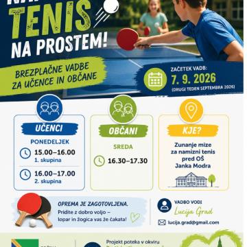 Slika za novico Brezplačne vadbe namiznega tenisa v okviru participativnega proračuna