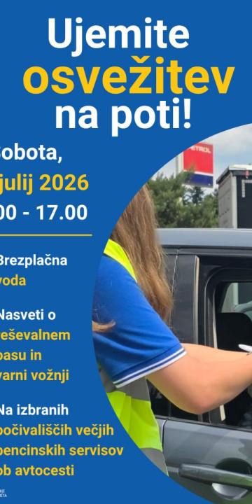 Slika za novico Agencija za varnost prometa bo ob začetku turistične sezone na počivališčih ob avtocestah delila vodo in pozivala k varni vožnji 