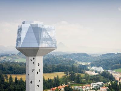 106 metrov visoki razgledni stolp sta zasnovala inženirski biro Ponting in Korpnik produkcija, gradi ga podjetje VG5. Vrh bo v obliki kristala.(Foto: Ponting) 