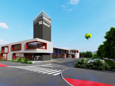 Projekcija načrtovanega intervencijskega centra, kjer bodo med drugim svoj novi dom dobili šentjurski gasilci. (Foto: Uniprojekt) 