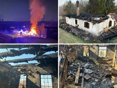 Od hiše v okolici Ptuja ni ostalo praktično nič. Kaj točno je vzrok požara, še preiskujejo, sumijo pa polnilec za računalnik.