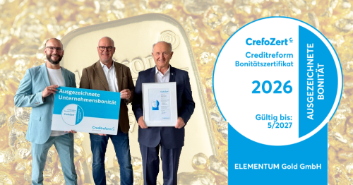 Elementum Gold GmbH erhält ebenfalls das begehrte CrefoZert von der Creditreform