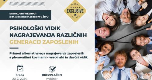 Brezplačen strokovni webinar: Psihološki vidik nagrajevanja različnih generacij zaposlenih