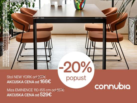 NOVO - stoli in mize Connubia - 20% popust