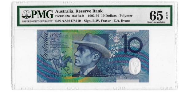 Australia S4R1, 10 dollars, 1993, P52, B220, UNC - Polymer Banknotes
