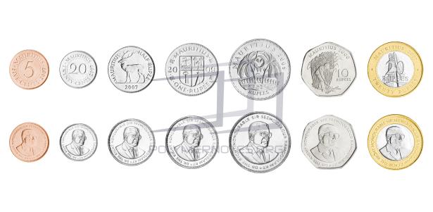 モーリシャス 1ルピー硬貨 7枚セット Mauritius 7 coin set (1987-2012) - Polymer Banknotes