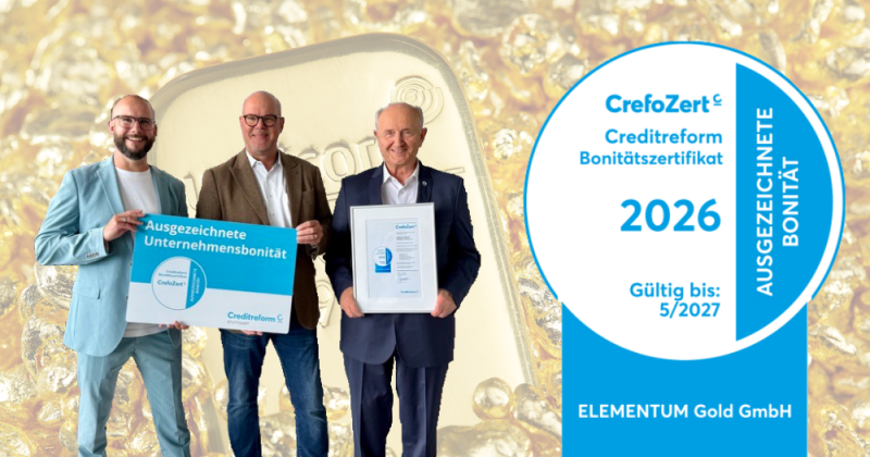 Elementum Gold GmbH erhält ebenfalls das begehrte CrefoZert von der Creditreform