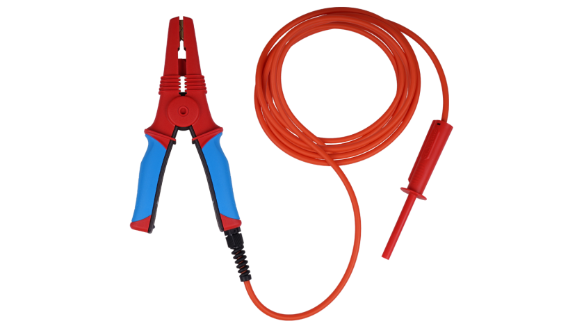A 1639 RED-5M Cocodrilo rojo grande de AT con cable de AT y terminal de AT, 5m