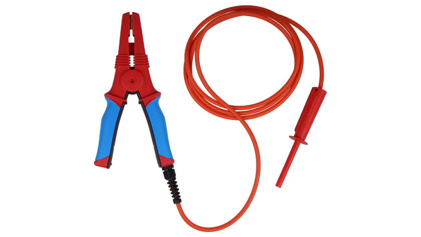 A 1639 RED-2M5 Cocodrilo rojo grande de AT con cable de AT y terminal de AT, 2.5m