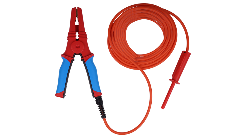 A 1639 RED-15M Cocodrilo rojo grande de AT con cable de AT y terminal de AT, 15m