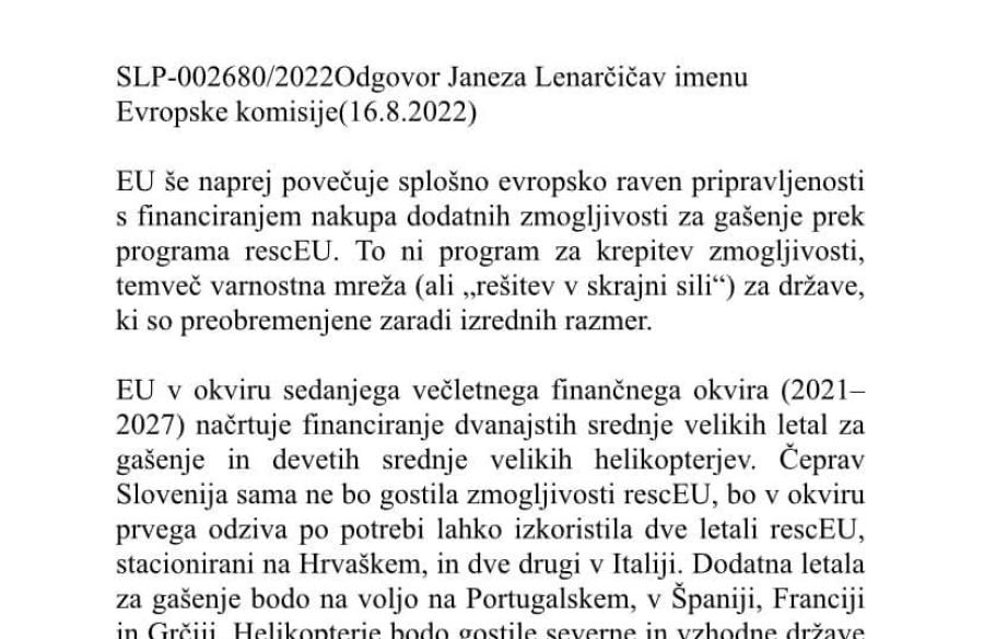 Odgovor Evropske komisije na pobudo Nemca glede letala za gašenje